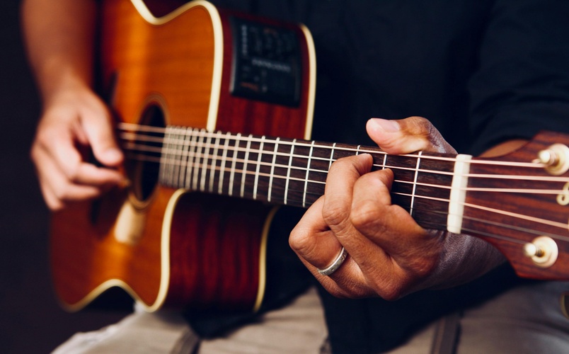 Playing guitar